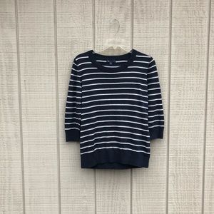 Gap blue & white stripe 3/4 sleeve sweater, M